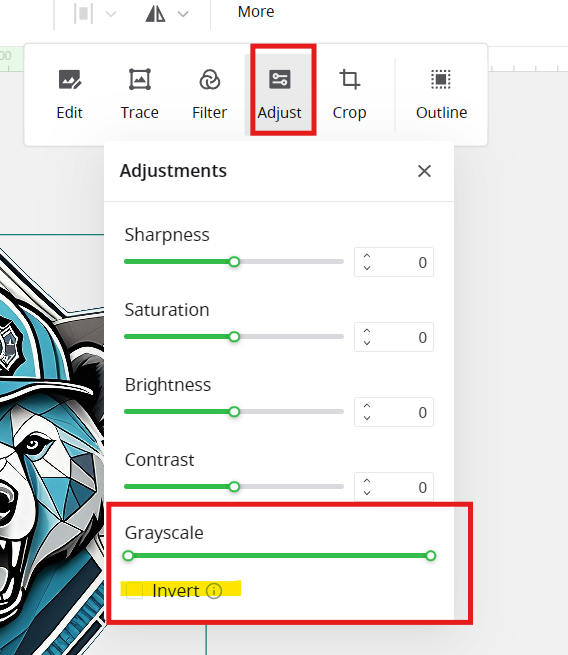 xTool Creative Space 中的 Adjust 对话框