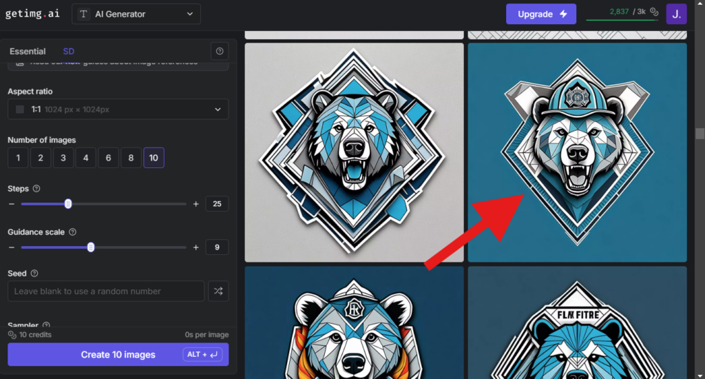 getimg.ai image menu showing the Upscale 4x option