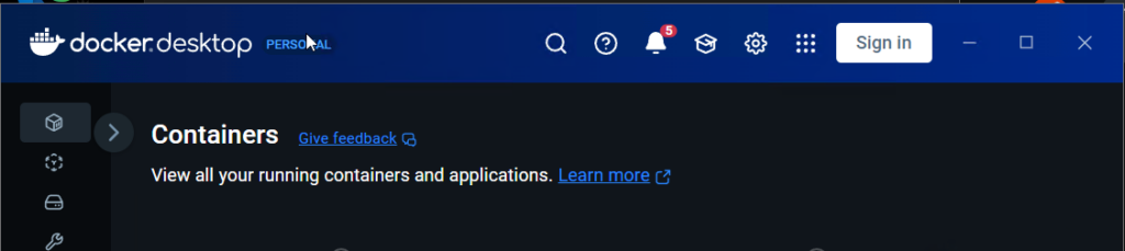 打开在 Containers 页面的 Docker Desktop
