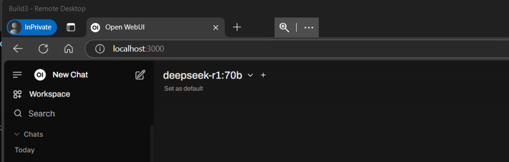 在浏览器 localhost:3000 打开的 Open WebUI,尚未选择模型