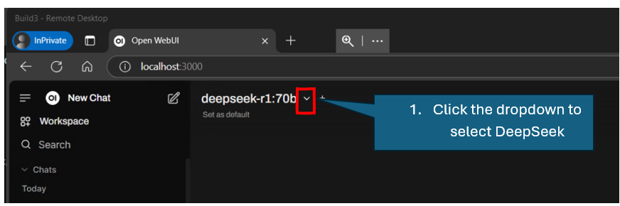 Open WebUI 的模型下拉菜单,已选中 deepseek-r1
