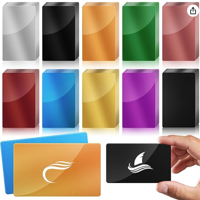 Multi-color aluminum business card blanks (product photo)