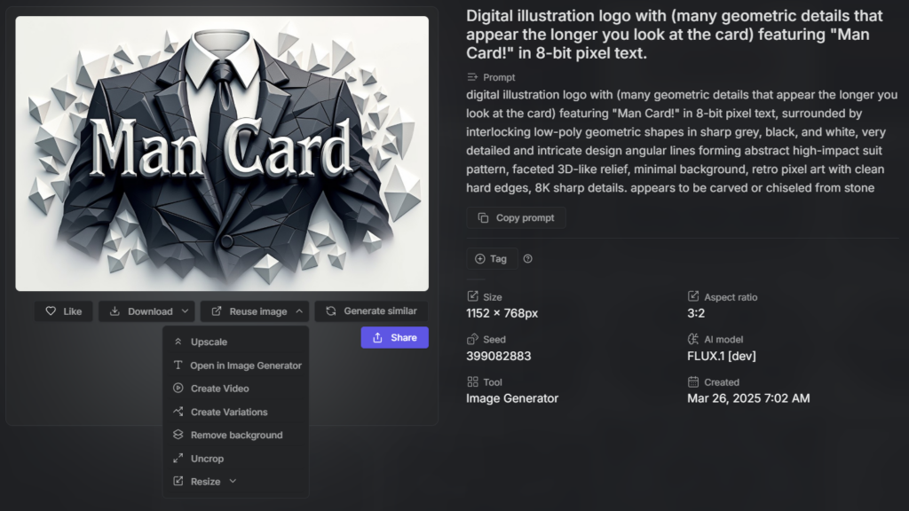 Grid of generated Man Card design candidates in getimg.ai