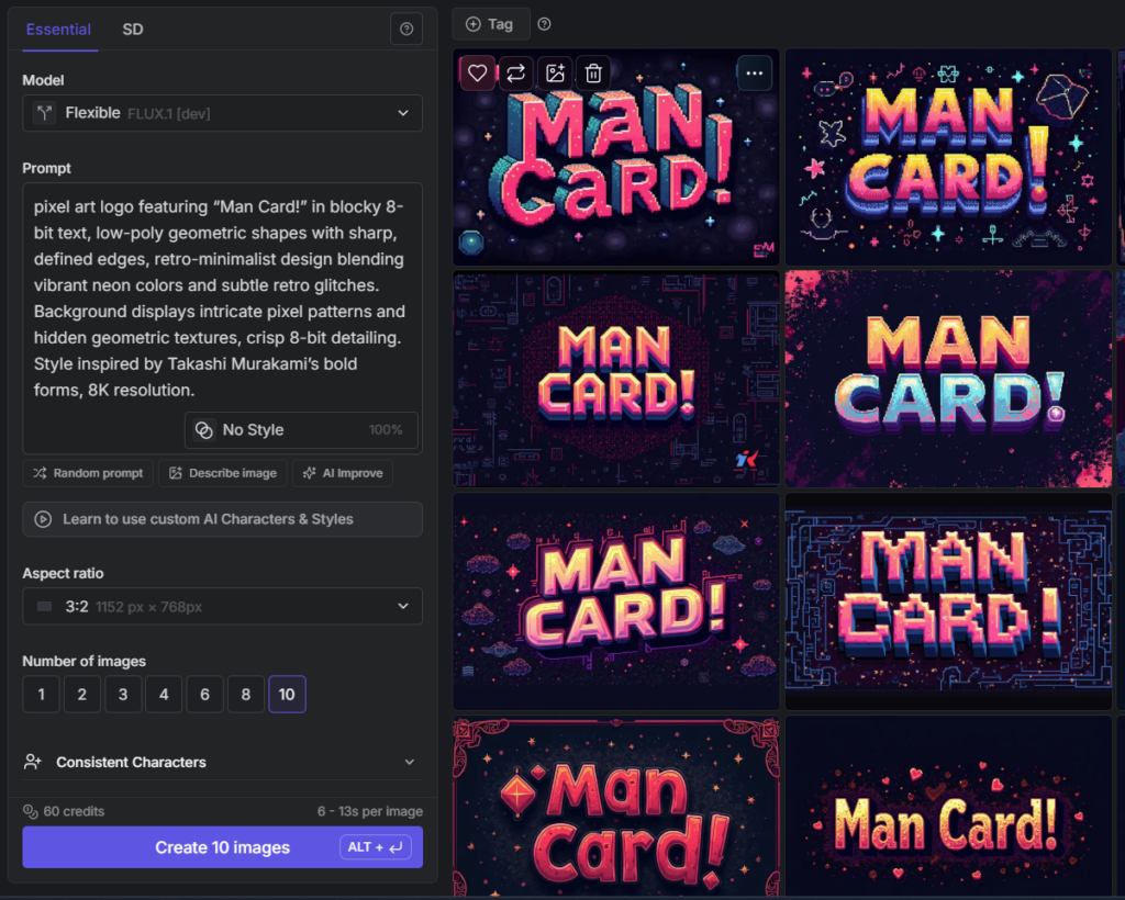 getimg.ai prompt and settings used for the Man Card design
